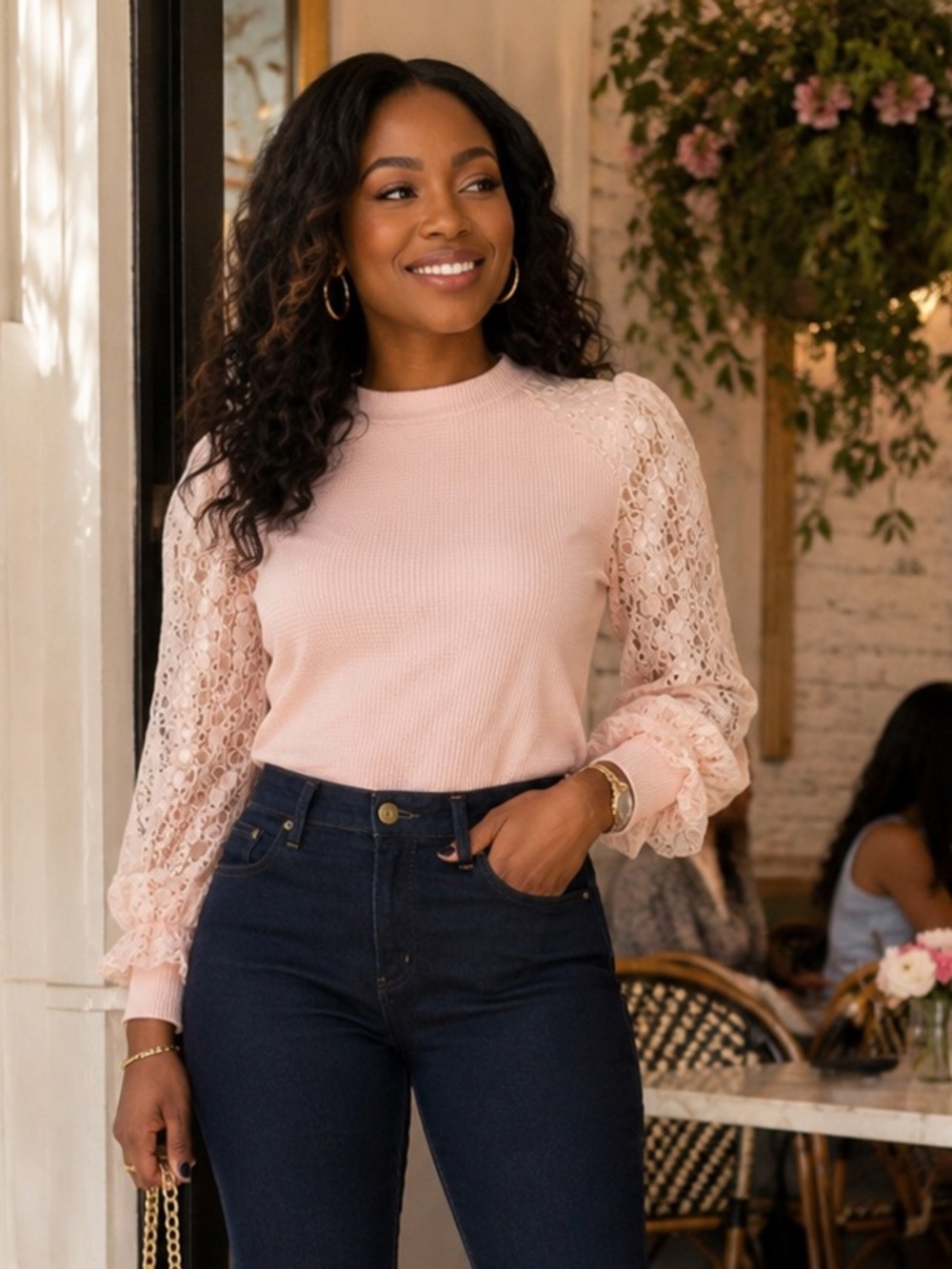 NWT MIHOLL Pink Knit Top w/ Lace Sleeves | Size Small
